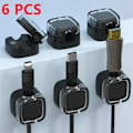 Miniatyrbilde 1 av 5: 6 stk Magnetiske Kabelorganisering Klips Multifarget Datakabel Kabelarrangør Skrivebord & Veggmonterte Kroker For Telefon Data & Lader (FMY) Black 6PCS
