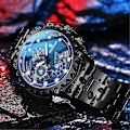 Miniatyrbillede 1 af 5: Herre Ur Klassisk Rustfrit Stål Kvarts Lysende Luksus Armbåndsur Vandafvisende (FMY) Black steel with blue backgr