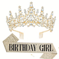 Miniatyrbilde 1 av 5: 2-delt barokk-inspirert prinsesse-krone og glitrende sash-sett - tiara og belte-kombinasjon for lykkelig bursdagsfesttilbehør, perfekt (FMY) Golden Girl Suit