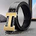 Miniatyrbillede 4 af 4: Ny Stil Business Fritid Ægte Pu Læder H Glat Spænde Litchi Korn Bælte Til Mænd V  (FMY) Coffee silver buckle