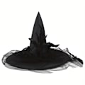 Miniatyrbillede 3 af 5: Ægte Hexe- og Troldmandsfjerhatte med Tulle-Net til Halloween Kostume (FMY) Red