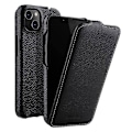 Miniatyrbild 1 av 5: Vertikalt Flip-fodral för iPhone 13 i äkta läder med litchitextur + PC-skyddande skal (FMY) Black iPhone 13 6.1 inch