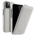 Miniatyrbild 1 av 5: Vertikalt Flip-fodral för iPhone 13 i äkta läder med litchitextur + PC-skyddande skal (FMY) White iPhone 13 6.1 inch