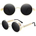 Pikkukuva 3 / 4: Vintage Polarisoivat Steampunk-Aurinkolasit Miehille Pyöreät Aurinkolasit Tyylisä (FMY) Gold Frame Grey Lenses