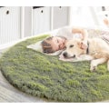 Miniatyrbillede 4 af 4: Rund tæppe til stue, soveværelse, shaggy seng, stort tæppe med skridsikker bund, (grøn, 100 cm rund)  (FMY)