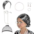 Pikkukuva 1 / 3: Mummo Vanha Nainen Pukeutumissetti - 7 osaa - Halloween-asu aikuisille ja lapsille (FMY) Light Gray Afro