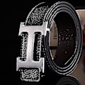 Miniatyrbillede 3 af 4: Ny Stil Business Fritid Ægte Pu Læder H Glat Spænde Litchi Korn Bælte Til Mænd V  (FMY) Coffee silver buckle