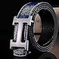 Miniatyrbillede 3 af 4: Ny Stil Business Fritid Ægte Pu Læder H Glat Spænde Litchi Korn Bælte Til Mænd V  (FMY) Black silver buckle