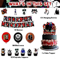 Miniatyrbild 3 av 5: Roblox Dörr Födelsedagsfest Dekoration, Skräckspel Festartiklar Set För Barn Inkluderar Happy Birthday Banner, Tårta/Cupcake Toppers, Ballonger  (FMY)