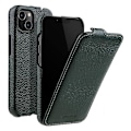 Miniatyrbild 1 av 5: Vertikalt Flip-fodral för iPhone 13 i äkta läder med litchitextur + PC-skyddande skal (FMY) Dark green iPhone 13 6.1 inch