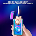 Miniatyrbillede 5 af 5: Dual Flame Lighter med LED Blåt Lys Synlig Tank, Kreativ Vindtæt Gas Torch Lighter, Dual Fire Butan Lighter med Gaveæske, Gaver F (FMY) E