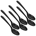 Pikkukuva 1 / 4: 6 KPL A5 Melamiini Litteä Ruokailuväline Musta Jäljitelmä Posliini Keittolusikka Kestävät Astiat Kotiin (7016) (FMY) Black 18.00X3.70X2.00CM