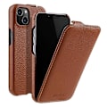 Miniatyrbild 1 av 5: Vertikalt Flip-fodral för iPhone 13 i äkta läder med litchitextur + PC-skyddande skal (FMY) Brown iPhone 13 6.1 inch