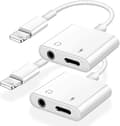 2-pack iPhone-hörlursadapter, 2-i-1 Lightning till 3,5 mm ljud + laddare