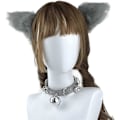 Pikkukuva 3 / 5: Tekoturkis kissankorvat hiusklipsit karvainen susi kettu pitkä häntä asu Halloween juhlat kaulakoru Cosplay setti (harmaa-musta) (FMY)