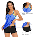 Miniatyrbillede 4 af 5: Dame Stribet Print Lace-up Racerback Tankini Badetøjsoverdel Bottomless Lyseblå Xxl (FMY)