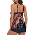 Miniatyrbilde 2 av 2: Flowy Tankini badedrakt for kvinner, magekontrollert badedrakt i to deler, tanktopp med shorts, røde blader, Xxl (FMY)