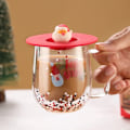 Miniatyrbillede 2 af 5: 250ml Jule-Isoleret Dobbeltlags Glaskop Varmebestandig Genanvendelig Julemand Snemand Kaffe Kops med Silikonlåg Kops(FMY) J2594-Red-tree 250ml
