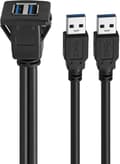 USB-panel Flush Mount-kabel USB 3.0 Forlængelse Dash Mount Flush Mount Panel Mount-kabel til bil båd motorcykel (firkantet dobbelt USB 3.0 1m Cisea (FMY)