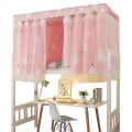 Miniatyrbillede 3 af 5: Enkeltsengs køjeseng gardiner blackout klud gaze seng telt gardin 1.15m*2m  (FMY) pink 115CM*200CM