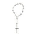 Miniatyrbillede 1 af 5: Katolsk korsfingerkæde Mini rosenkrans Finger dåb Rosenkranse Imiterede perler Armbånd til dåbsgaver Barnedåb (FMY) Silver
