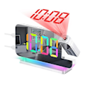 Miniatyrbillede 1 af 5: Projektionsvækkeur, 7,4 tommer LED-spejl digitale ure display, +180 roterbar projektor, natlys hvid (FMY)