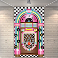 Pikkukuva 1 / 5: Jukebox-leikkausbanneri 50-luvun rock and roll -banneri taustakangas syntymäpäiväjuhliin vauvakutsuihin syntymäpäiväjuhlatarvikkeet (FMY)