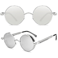 Pikkukuva 3 / 4: Vintage Polarisoivat Steampunk-Aurinkolasit Miehille Pyöreät Aurinkolasit Tyylisä (FMY) Silver Frame and Lenses