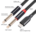 Pikkukuva 3 / 5: USB-C - Dual 6,35 mm Audio Stereo -kaapeli, Type-C - Dual 6,35 mm Audio -johto älypuhelimille ja multimedialle (FMY) Black