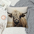 Miniatyrbild 2 av 5: Highland Cow Kudde - Brun Tryckt Ko Kudde - Dekorativ Ko Kudde för Soffa, Stol, Sovrum, Lanthus, Soffa zx51 (FMY) 18x18in 45x45cm