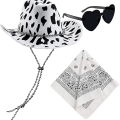 Pikkukuva 2 / 4: Cowboy-hatut Western Cowgirl Hat Bandanna Lasit Unisex Cowboy Hat Syntymäpäiväasu Cosplay-mekko Juhla-asusteet  (FMY) white hat*glasses*square towel