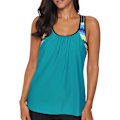 Miniatyrbillede 2 af 5: Dame Stribet Print Lace-up Racerback Tankini Badetøjsoverdel Bottomless Lyseblå Xxl (FMY)