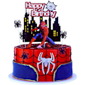 Pikkukuva 1 / 5: Hyvää syntymäpäivää kakun koriste Spider-Man kakun koriste Piirretty teemajuhlat kakun koristelu, Glitter Hyvää syntymäpäivää kakun koriste lapsille poika syntymäpäivä (FMY)