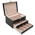 Miniatyrbillede 5 af 8: Sort læder smykkeskrin til kvinder, smykkeorganisator med 2 poser til halskæder og armbånd style1