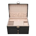 Miniatyrbillede 1 af 8: Sort læder smykkeskrin til kvinder, smykkeorganisator med 2 poser til halskæder og armbånd style1