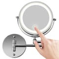 Elegant Chrome Wall-Mounted Makeup Mirror, 10X Magnifying Double-Sided LED-Illuminated Makeup Mirror for Bathroom with 7 Inch Extendable Arm and USB