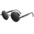 Pikkukuva 1 / 5: Vintage-polarisaatiolla varustetut pyöreät steampunk-aurinkolasit miehille, tyylikäs Db Black Frame Grey Lenses