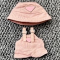 Miniatyrbild 2 av 5: Kläder för Labubu (INGEN Docka), Hatt & Jumpsuit Set för 17cm Labubu Tillbehör Kostym Light Pink