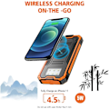 Miniatyrbilde 6 av 7: Powerbank solcellelader, 20 000 mAh bærbar trådløs lader med USB C inngang/utgang for mobiltelefoner, eksternt batteri med dobbel for camping