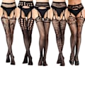 Miniatyrbilde 1 av 4: 5-pakning med høye fishnet strømper Tights lårhøye combination 4