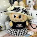 Miniatyrbillede 1 af 5: Labubu dukketøj første generation anden generation blind box Labubu dukketøj (hat + top + nederdel) G Svart stråhatt