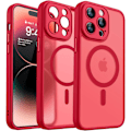 Miniatyrbild 1 av 7: Magnetiskt Skal för iPhone 16 Pro Max med Fullständigt Kameraskydd [MagSafe-kompatibelt] [Transparent Matt] Skyddande Mobilskal, Hot Pink Röd Red iPhone 14 Pro Max