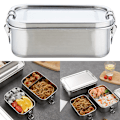 Miniatyrbillede 3 af 3: Firkantet madkasse i rustfrit stål, forseglet isoleret Bento madkasse, kantine, stor kapacitet, ruminddelt madkasse 850ML 1C