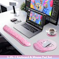 Miniatyrbild 2 av 7: Musmatta med handledsstöd, Qomolama 3-i-1 handledsstöd musmatta set, Gaming musmatta med halkfri bas, Ergonomisk musmatta, Memory Foam tangentbord Pink Particle