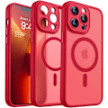 Miniatyrbild 1 av 7: Magnetiskt Skal för iPhone 16 Pro Max med Fullständigt Kameraskydd [MagSafe-kompatibelt] [Transparent Matt] Skyddande Mobilskal, Hot Pink Röd Red iPhone 13 Pro Max