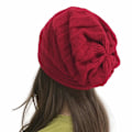 Miniatyrbilde 2 av 3: Ullhatt, dame vinter varm ensfarget heklet plissert tykk myk brettet hatt ull strikket slouchy luer Red