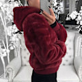 Miniatyrbillede 2 af 3: Dame Fleece Fluffy Frakke Hættejakke Overtøj 2XL Wine Red