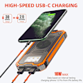 Miniatyrbilde 2 av 7: Powerbank solcellelader, 20 000 mAh bærbar trådløs lader med USB C inngang/utgang for mobiltelefoner, eksternt batteri med dobbel for camping