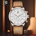 Miniatyrbillede 2 af 5: Benyar Design 2022 Nye Top Mode Sports Quartz Herreure Multifunktionelt Vandtæt Premium Læder Kalenderur Relogio BlackGold