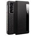 Miniatyrbillede 1 af 5: Ægte Koskindslæder Etui med Smart View Vindue til Honor Magic V2 5G Black